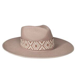 Olive &‎ Pique Ella Wool Felt Gambler Flat Brim Western Hat with Aztec Band OS